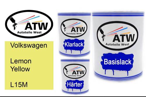 Volkswagen, Lemon Yellow, L15M: 1L Lackdose + 1L Klarlack + 500ml Härter - Set, von ATW Autoteile West.